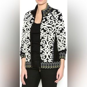 ICELANDIC DESIGN Wool Full Zip Cardigan Sweater Jacket Black/Off-White S